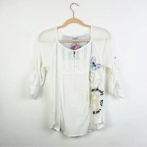 Desigual White‎ Boho Embroidered Top Size Small